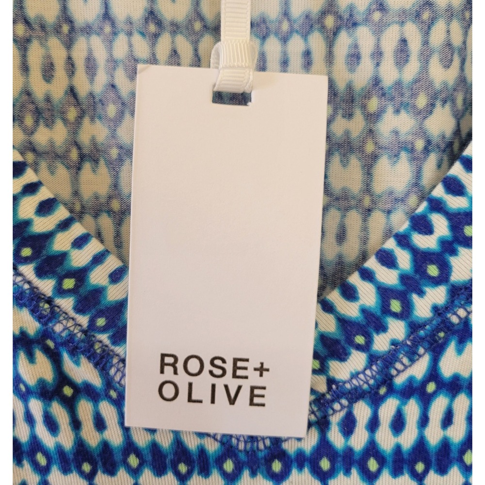 Rose + Olive Blue Geometric Ikat Print V-Neck Top Plus Size 2X NWT - Picture 4 of 16